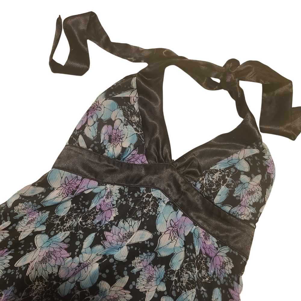 DKNY Jeans Blue Floral Womens Tie Up Halter Top - Picture 3 of 4